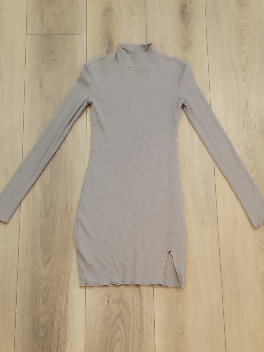 Chaser Long-Sleeve Mock Neck Bodycon Dress in Taupe